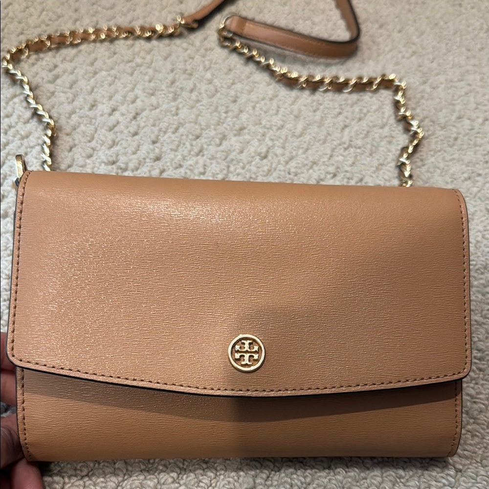 Tory Burch Tan Crossbody Bag with Gold Chain